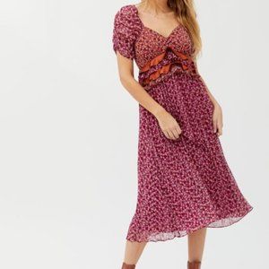 NWT UO Giulia Mixed Print Ruffle Midi Dress